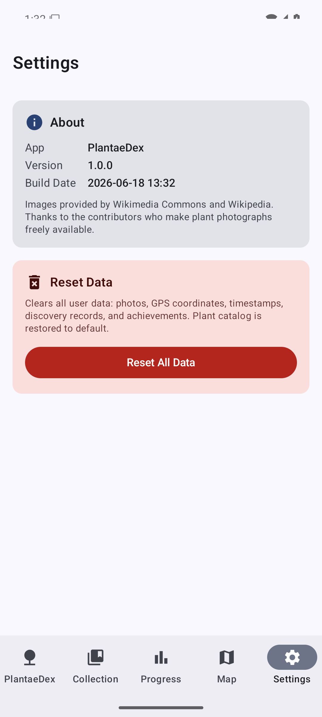 Settings screen